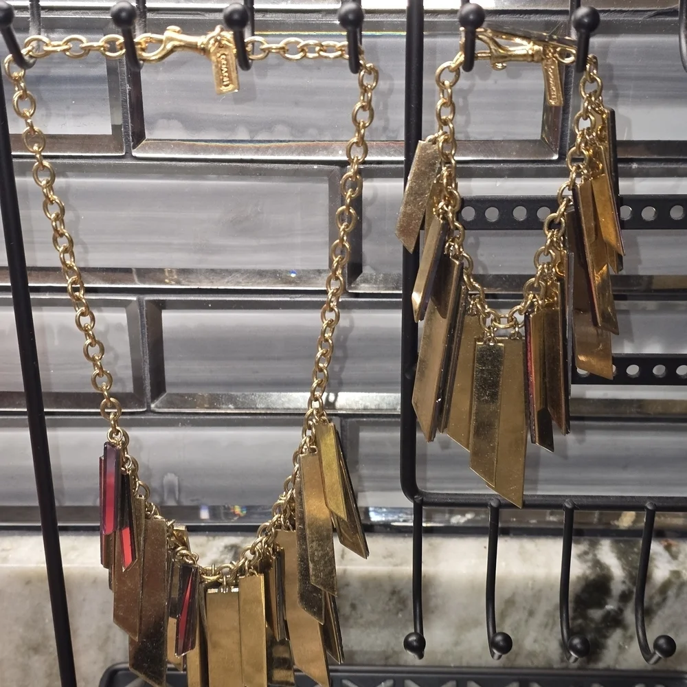 Coach Gold and Mirrored Brass Necklace/Bracelet Set